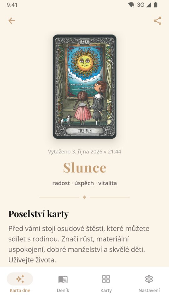 Detail karty Slunce s poselstvím Alchymistky